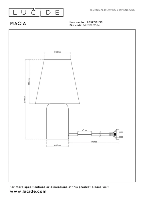 Lucide MACIA - Tafellamp - 1xE14 - Terracotta - technisch